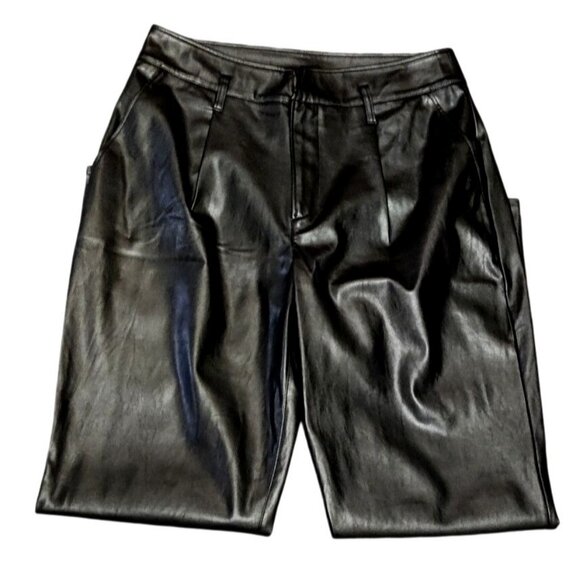 Paige Women's Black Faux Leather Straight-Leg Pants Size 4 - Picture 4 of 10